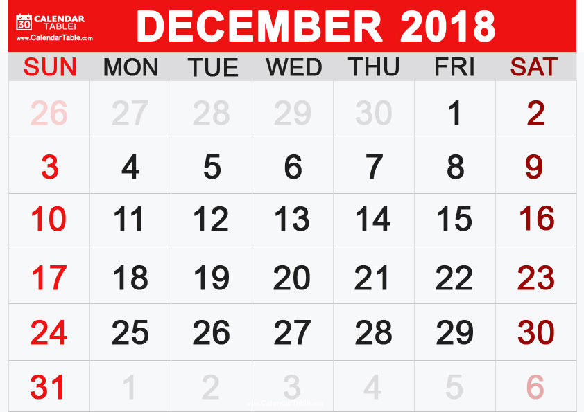 Calendar-December-2018-Landscape