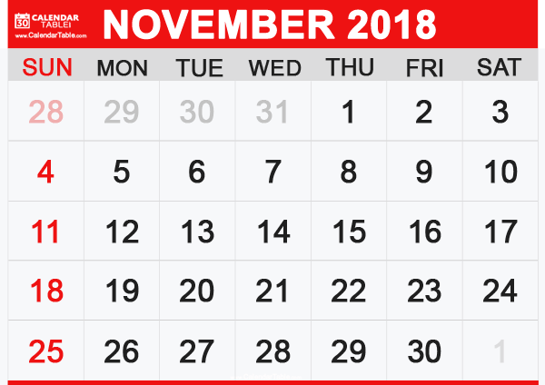 Calendar-November-2018-Landscape