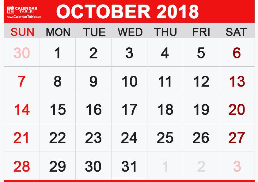 Calendar-October-2018-Landscape